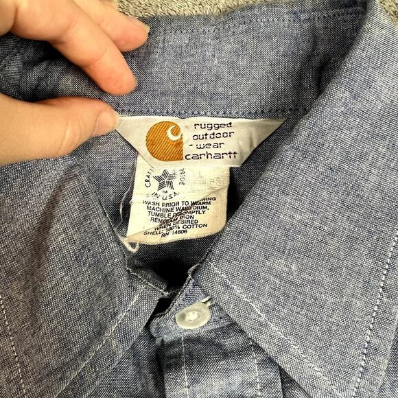 Vintage Carhartt Gray Jacket Shirt Mens L Denim Canvas Union Label USA Chore - Picture 4 of 10